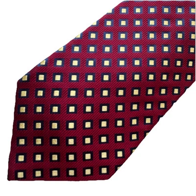 Corbata Holland & Sherry London 7 pliegues 3,75” X 59” Borgoña Azul Dorado Geométrica Usada en Excelente Condición Foto 1 de 4