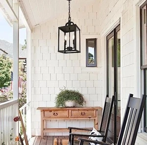 Indoor Outdoor Pendant 2 Light Black Metal Hanging Ceiling Mount Porch Foyer - Picture 1 of 3