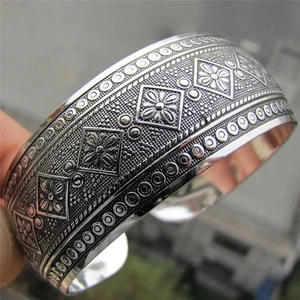 Antic Tibetan Plated Tibet Totem Bangle Jewelry Cuff Wide Bracelet Women -b - Picture 1 of 2