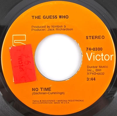 The Guess Who – No Time  / Proper Sranger 1969 45 rpm 7" Single Record 74-0300 - Image 1 of 4