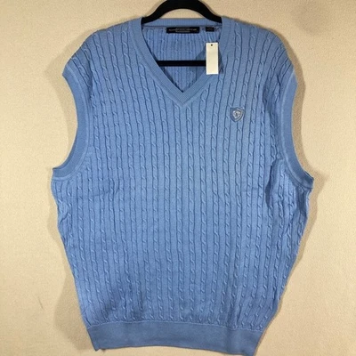 NUEVO CON ETIQUETAS Carnoustie Cableknit Suéter Chaleco XXL Azul Claro Pima Algodón Preppy Academia Foto 1 de 4