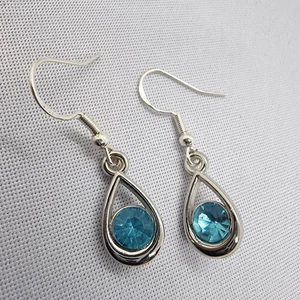 925 Blue Tear Drop Earrings Dangle Handmade Hook Silver Plated Birthstone Cute - Picture 1 of 5