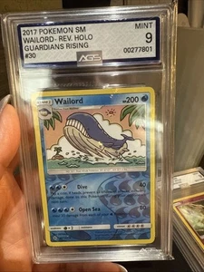 2017 Pokémon Sun & Moon - Guardians Rising Reverse Holo Wailord #30 Graded AGS 9 - Picture 1 of 3