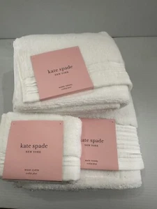 Kate Spade  BATH TOWELS Set  WASHCLOTHS 3 pc Scallop Pleat White NEW - Picture 1 of 5