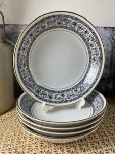 5 Bristol Fine China Bristol Tribute Dessert Bowls Black & Gold Trim Japan - Picture 1 of 7