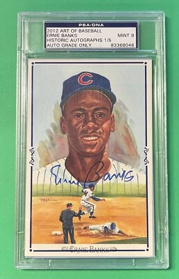 2012 HA ART OF BASEBALL ERNIE BANKS AUTO PEREZ STEELE 1/5 SP PSA/DNA 9 MINT - Image 1 of 2