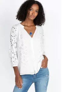 JOHNNY WAS CHISE BUTTON DOWN BLOUSE ANTIQUE WHITE SIZE XS NWT - Picture 1 of 11