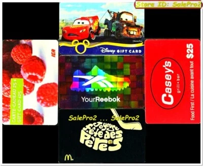 LOTE DE 5 TARJETAS DE REGALO COLECCIONABLES DISNEY CARS McDONALD DÍA DEL PADRE REEBOK FRAMBUESA Foto 1 de 2