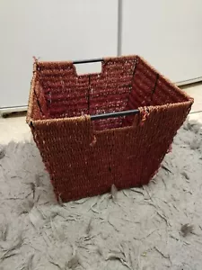 Wicker Rattan Metal Frame Woven Square Drawer Basket / Box Natural Rustic - Picture 1 of 12