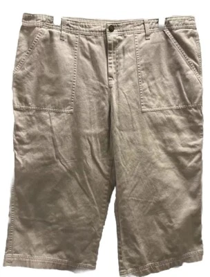 Pantalones Cortos Largos Liz Claiborne Primera Edición 16 P Caqui Algodón Bolsillos Delanteros y Traseros Foto 1 de 4