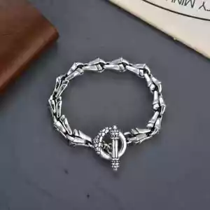Real Solid 925 Sterling Silver Bracelet Dragon Bone Chain Bloody Mary 7.1"-8.7" - Picture 1 of 6