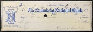 1886 *NAUMKEAG NAT'L. BANK* SALEM, MASS. BANK CHECK+NOTABLE: "SUSAN S. KIMBALL"! - Picture 1 of 15
