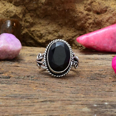 Spettacolare Onice Nera Gemma 925 Argento Sterling Handmade Anello Tutti Misura - Immagine 1 di 3