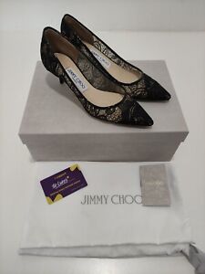 Jimmy Choo AZA Pointed Toe Lace Heel Pumps Black Stiletto Heels EU 36.5 - UK 3.5