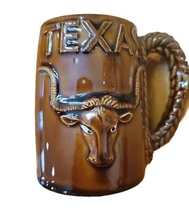 Texas Cowboy Steer Brown Mug Rodeo Rope Handle Southwest Western Souvenir Japan - Picture 1 of 8