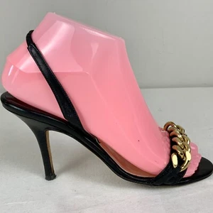 Michael Kors Black Leather & Gold Accent Open Toe 3.5” Heel Sandal Sz 6.5M - Picture 1 of 13