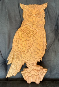 Vintage MCM Flat Owl Wood Wall Hanging Figure 15x8” - Picture 1 of 4