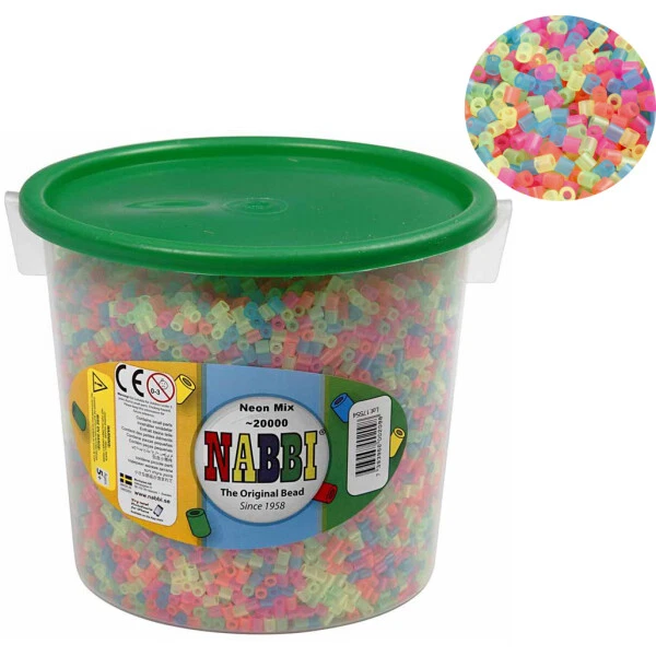 CREATIV COMPANY Nabbi® Bügelperlen Neon im Eimer mit ca. 20000 Stück 5 mm Perlen bügeln