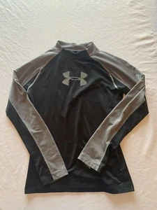Under Armour ColdGear YLG Boys Turtleneck Pullover Fitted Black And Grey - Picture 1 of 6