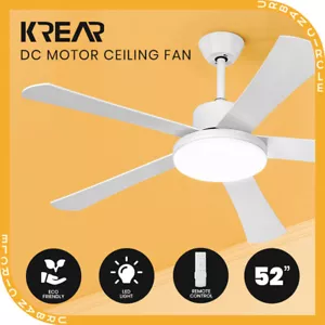 Krear 52" Ceiling Fan With Light 5 Wooden Blades Fans Remote Control DC Motor - Picture 1 of 11