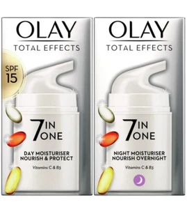 Olay Total Effects 7-in-1 Day Moisturiser 37ml & Night Cream 37ml, Anti-Ageing - Picture 1 of 4