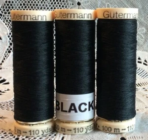 3 NEW black GUTERMANN 100% polyester thread 110 yard spools - Picture 1 of 4