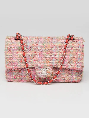 Bolso Chanel Rosa Multicolor Acolchado Tweed Clásico Mediano Doble Solapa Foto 1 de 4