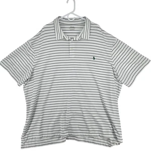 Polo Ralph Lauren Shirt Mens 5XB Big White Navy Striped Performance Polo Top - Picture 1 of 11