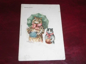 ORIGINAL  LOUIS WAIN SIGNED  CAT POSTCARD - PAYING VISITS. - Picture 1 of 2
