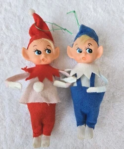 Lot 2 Vintage Noel Knee Hugger Pixie Elves Elf  Japan Christmas Ornaments  - Picture 1 of 5