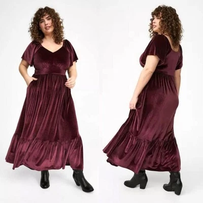 Torrid Velvet Tiered Maxi Dress Size 4X Pockets Witchy Goth Grunge Steampunk NEW - Image 1 of 4