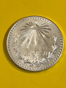 MEXICO 1938 UN PESO SILVER 720 FREE SHIPPING - Picture 1 of 4
