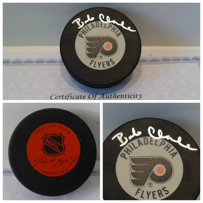 Disco con certificado de autenticidad firmado por Bobby Clarke Philadelphia Flyers - Raro disco de trinchera de colección Foto 1 de 3