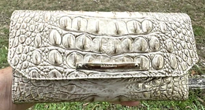 BRAHMIN SUGAR CANE MELBOURNE BEIGE PEARL SILVER LEATHER LARGE CHECKBOOK WALLET - Picture 1 of 22