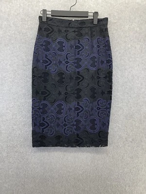 ALC Women's Pencil Skirt Blue Black Size 4 Striped Pointelle Cotton Silk - Image 1 of 4