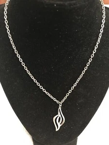 Mexican Sterling Pendant Flame Shaped W 16” Silver Tone Cable Chain Necklace - Picture 1 of 6