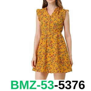 Allegra K Women Flutter Sleeve Ruffle A-Line Flowy Chiffon Dress Medium Yellow M - Picture 1 of 5