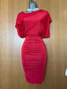 Karen Millen UK 10 Rot Jersey Rüschen Stil Abend Formell Bleistift Kleid EU 38 - Bild 1 von 6