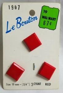Vintage Le Bouton 3 Count 19mm Red Square Italy Craft Clothes Sew Buttons - Picture 1 of 6