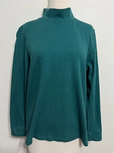 L.L. Bean Langarm Baumwolle Rollkragen Top Teal Heather Größe L Reg Neu ohne Etikett - Bild 1 von 17