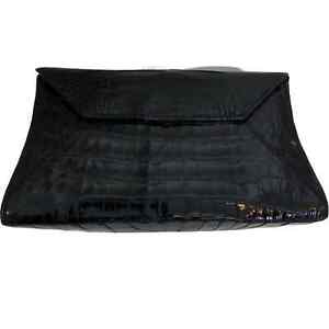 Nancy Gonzalez Women Black Croc Embossed Brown Leather Purse Bag Small Clutch