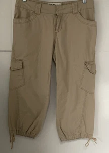 ROXY womens cargo elastic hem capri pants khaki size 11 - Picture 1 of 8