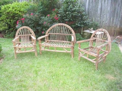 Adirondack Rare Antique Bent Wood Settee Set with Loveseat & Two Chairs Cover