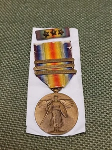 WW1 3 Bar Victory Medal & 3 Star Ribbon Bar Rare Early Example St Mihiel, Meuse  - Picture 1 of 24