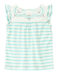 Gymboree Seaside Stroll Striped Flutter Sleeve Tee White Teal 2T MSRP $22 NWT - Picture 1 of 2