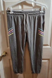 Women's Inspired Hearts XL Gray & Multicolored Pastel Stripes Jogger Pants- NWT - Picture 1 of 8