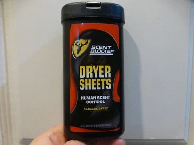 Scent Blocker Dryer Sheets Human Scent Control 20 Moist Wipe Sheets Deer Hunters - Image 1 of 3