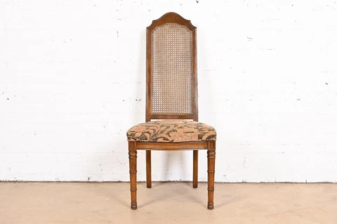 Henredon Mid-Century Modern Walnut and Cane High Back Side Chair Cover