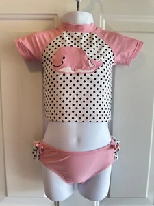 Baby Girls 18 mo  LITTLE ME 2pc Pink Whale Black Polka Dot Rash Guard Swimwear - Picture 1 of 7