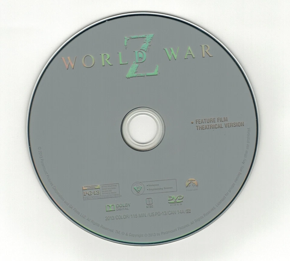 World War Z (DVD disc) 2013 Brad Pitt - Image 1 of 1